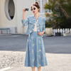 2026春季新款新中式蓝色花卉套装女立领盘扣气质减龄中长裙两件套YQH6111 商品缩略图1