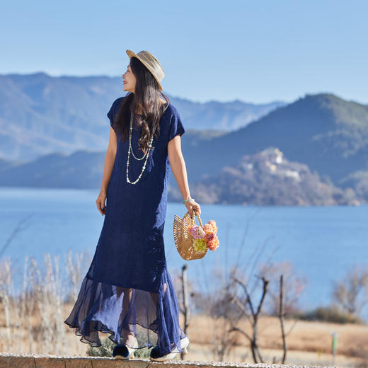 【林栖设计小店】 一帘幽梦|多色拼桑蚕丝飞片2026夏新款毛织连衣裙1962080 商品图0