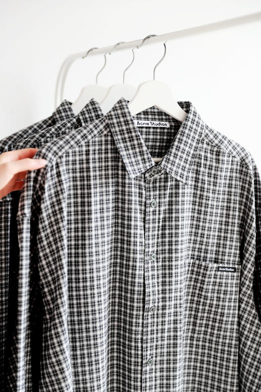 复古格纹衬衫，胸口小标设计。水洗做旧纯棉翻领长袖衬衣E030760 商品图4
