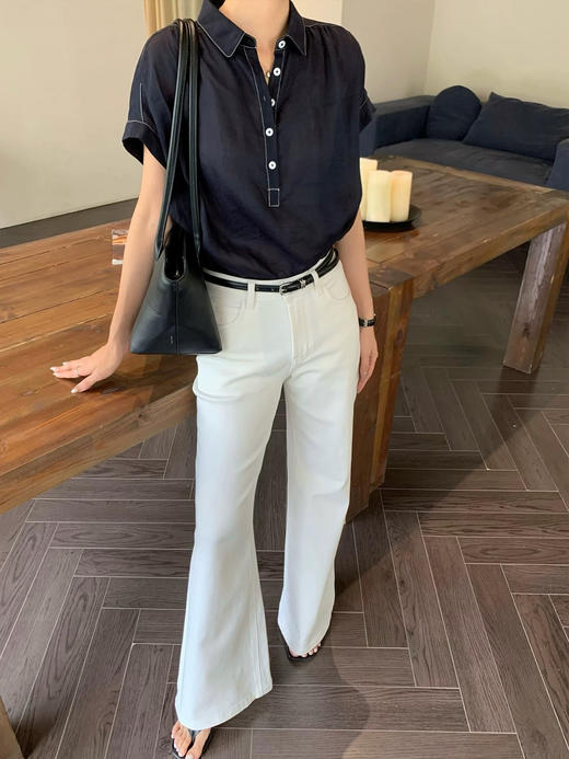 美洋同款翘楚影子小细腿微喇白牛仔裤 商品图12