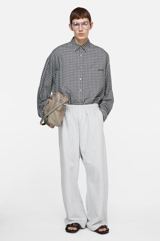 复古格纹衬衫，胸口小标设计。水洗做旧纯棉翻领长袖衬衣E030760 商品图8