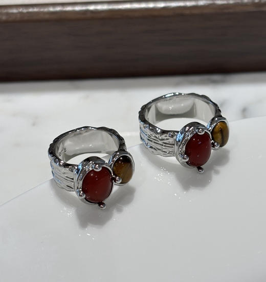 Wen*s  KISS复古红玛瑙/虎眼石戒指022711 商品图4