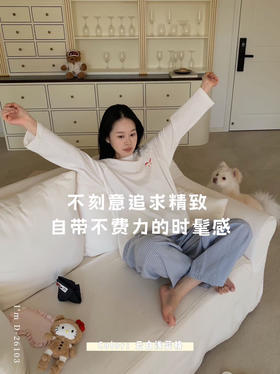 可家居可外穿~小马格子遛弯衣 纯色小马刺绣T+格子裤 懒人休闲套装 随性休闲百搭