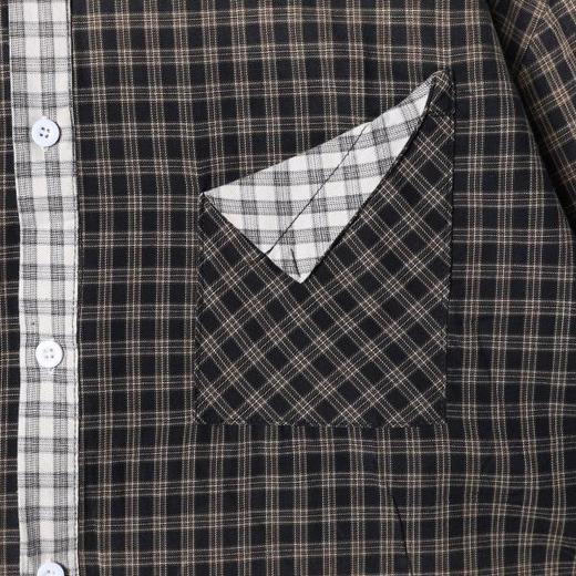 SDSA男装2026新款高贵轻奢撞色小格拼接子翻领长袖衬衫百搭休闲 商品图2