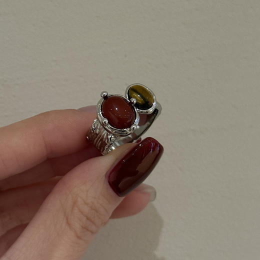 Wen*s  KISS复古红玛瑙/虎眼石戒指022711 商品图3