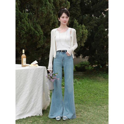 鹿向南「晴空星影」浅蓝色阔腿牛仔裤女春季韩系chic宽松直筒裤子 商品图1