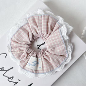 韩系粉色格子蕾丝边大肠发圈-纪念日百货门店同款169452926