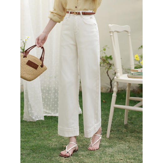 鹿向南「漫步边界」高腰休闲杏色牛仔裤女春夏季新款宽松阔腿裤子 商品图3