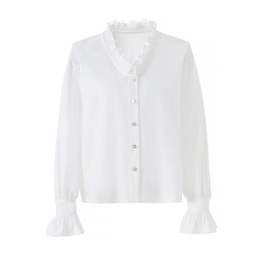 「高货wl」全新升级【铂金会员266/天猫359/差价93】(00557)洛诗琳法式木耳花边领衬衫2026春季新款优雅喇叭袖上衣女 商品图4