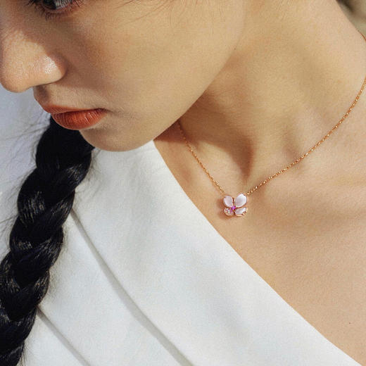 ［东方幸趣］18K玫瑰金贝母镶钻项链#吉叶 商品图2