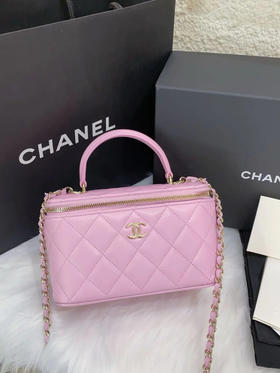 Chanel 25k 蜜桃粉 羊皮 手柄 长盒子 化妆包
