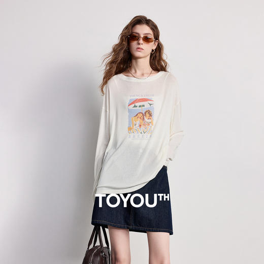 初语天丝羊毛罩衫女2026新款微透感轻薄丝滑度假印花上衣 商品图0