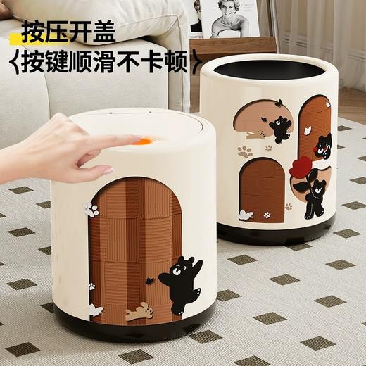 【中古风！弹盖卡通垃圾桶】格调垃圾桶 卧室客厅防臭带盖垃圾桶 大号加厚卡通个性垃圾篓 厕所按压纸篓 商品图2