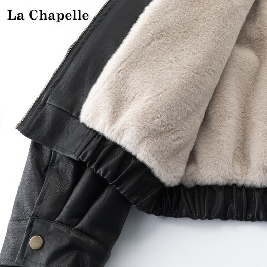 天猫同步【高奢/仿貂毛】拉夏贝尔/La Chapelle立领内里加绒PU夹克女保暖机车风时髦皮衣外套 商品图2