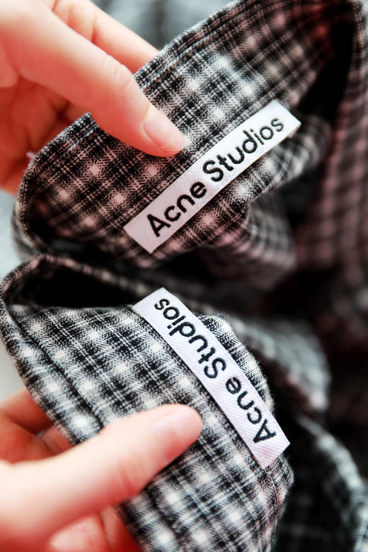 复古格纹衬衫，胸口小标设计。水洗做旧纯棉翻领长袖衬衣E030760 商品图1