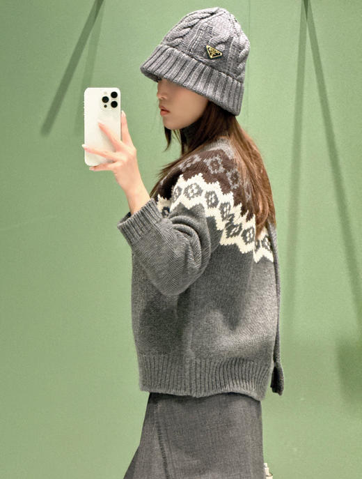 普拉达 新品 灰色费尔岛针织开衫（MM） 商品图5