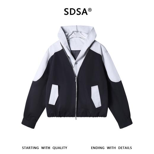 SDSA男装2026新款高贵轻奢韩版拼接假两件连帽夹克外套百搭宽松 商品图0