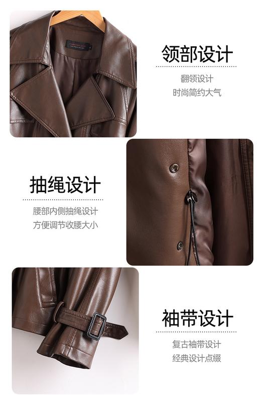 新款风衣翻领双排包扣腰间抽绳绵羊皮夹克 商品图14