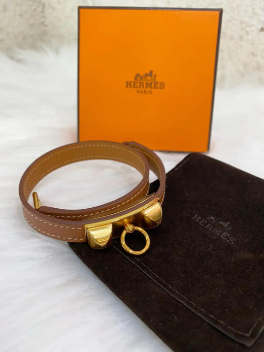 爱马仕 Rivale mini 玫瑰金 金棕 牛皮 手环 商品图0