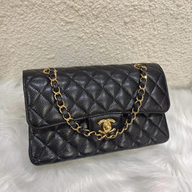 Chanel CF 小号 黑金 荔枝纹牛皮 单肩包