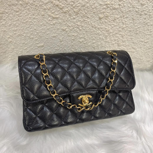 Chanel CF 小号 黑金 荔枝纹牛皮 单肩包 商品图0