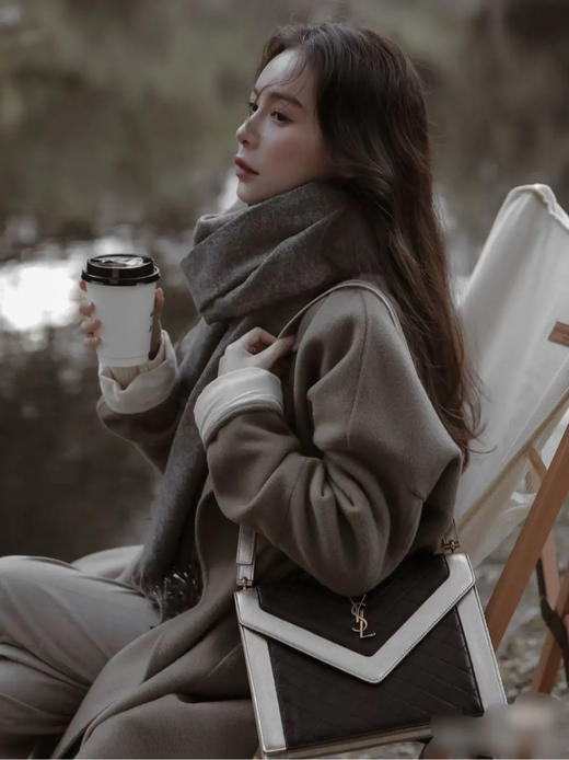 YSL Gaby 菱格纹 黑白 小羊皮 信封 链条包 商品图2