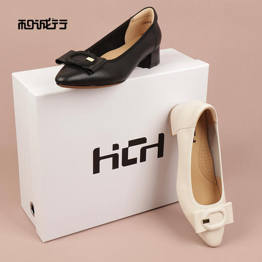 和诚行2026春季新款粗跟尖头简约通勤百搭低跟单鞋2120018 商品图1