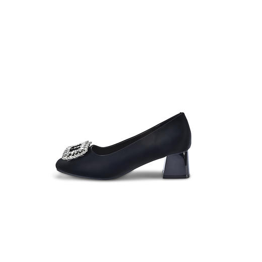 经典鲨2026年春专柜新品时尚方头黑色中粗跟气质水钻单鞋女KW127-617021 商品图4