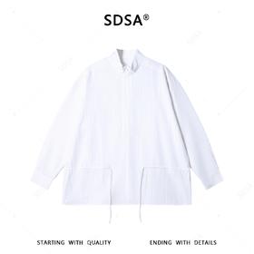 SDSA男装2026新款高贵轻奢简约百搭竖纹拉链立领衬衫气质休闲衬衣