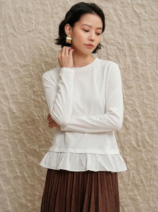 EP雅荷叶边拼接长袖新疆长绒棉打底T恤 商品图3