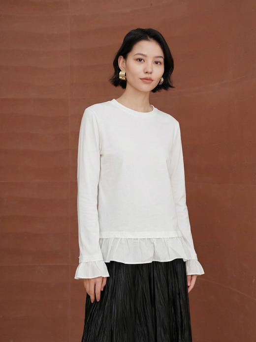 EP雅荷叶边拼接长袖新疆长绒棉打底T恤 商品图2