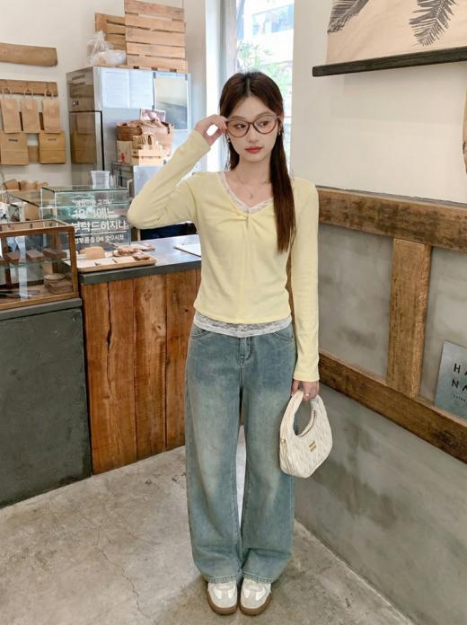 <曾小咸推荐>3.11现货秒杀 ！微信超特价！韩系蕾丝v领长袖t恤 日常129.99 立减60 秒杀69.99！！ 商品图5