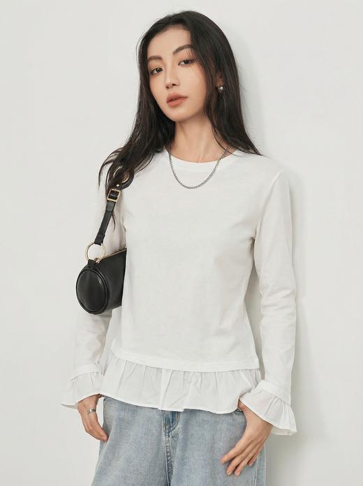 EP雅荷叶边拼接长袖新疆长绒棉打底T恤 商品图8