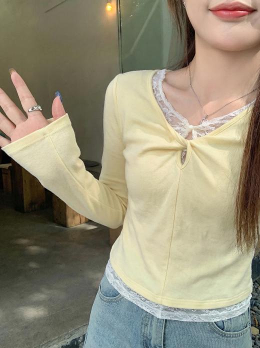 <曾小咸推荐>3.11现货秒杀 ！微信超特价！韩系蕾丝v领长袖t恤 日常129.99 立减60 秒杀69.99！！ 商品图6