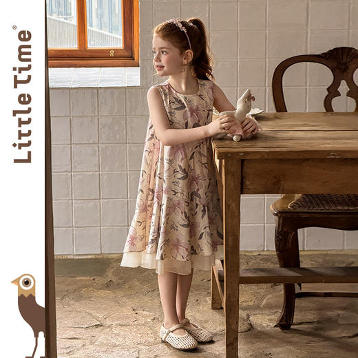 littletime26春夏女童韩国波西米亚风碎花连衣裙粉色复古田园长裙 商品图4