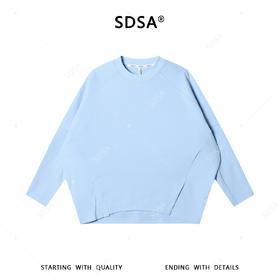 SDSA男装2026新款高贵轻奢前下摆开衩宽松圆领长袖T恤纯色百搭