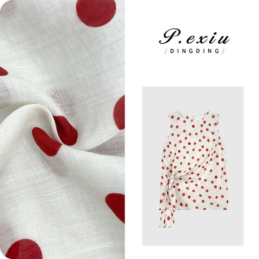 03-2潘依绣丁丁宠粉100%苎麻法式度假风波点绑带无袖背心 M8944 商品图0