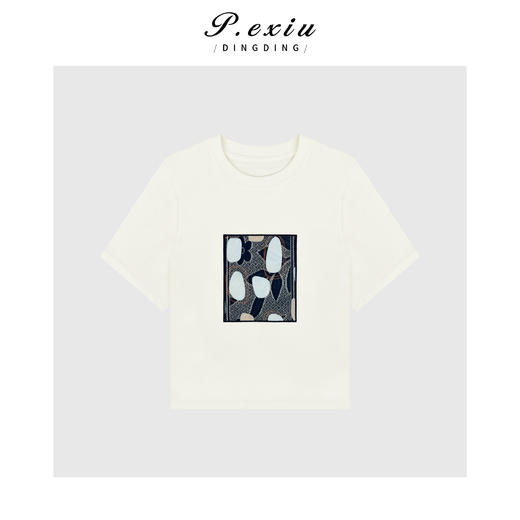 03-2潘依绣丁丁宠粉简约百搭文艺风刺绣圆领短袖T恤Q6941 商品图0