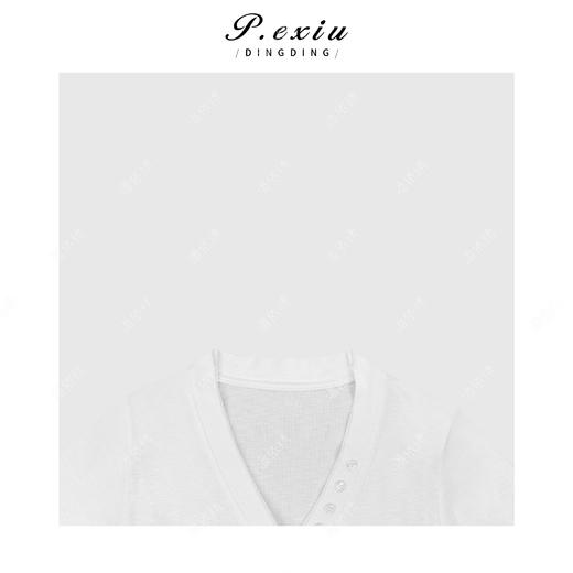 03-2潘依绣丁丁宠粉V领排扣褶皱收腰气质显瘦短袖T恤 Q16710 商品图2