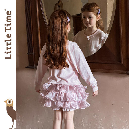 littletime甜美风粉色珍珠蝴蝶结针织开衫女童软糯披肩毛衣外套 商品图4