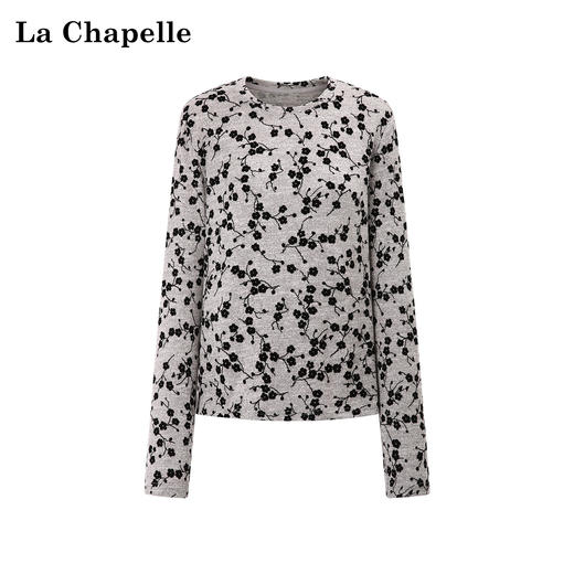 天猫同步【私藏尖货！】拉夏贝尔/La Chapelle复古文艺植绒碎花设计长袖T恤柔软圆领百搭长袖打底衫 商品图0