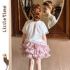 littletime法式甜美风白色圆领短袖T恤女童水晶珠子装饰上衣 商品缩略图2
