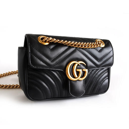 【95新】Gucci古驰Marmont系列446744黑金马蒙22链条包单肩包单肩斜挎包女士060326AK19 商品图1