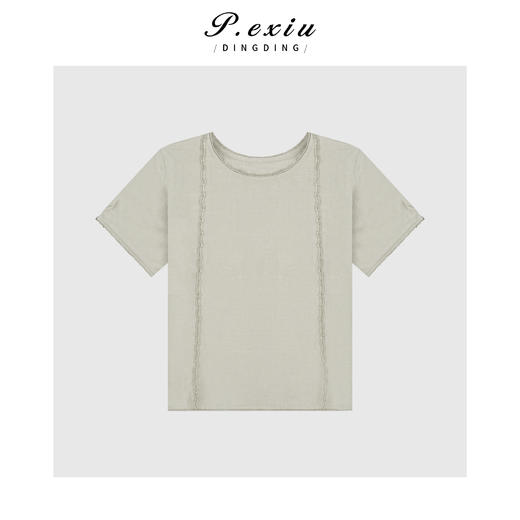 03-2潘依绣丁丁宠粉减龄松弛拼接设计短袖圆领上衣Q4105 商品图0