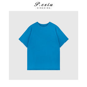 03-2潘依绣丁丁宠粉明线领边设计短袖T恤Q38763