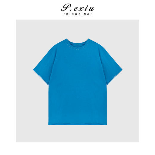 03-2潘依绣丁丁宠粉明线领边设计短袖T恤Q38763 商品图0