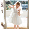 littletime白色娃娃领泡泡袖韩式婚礼水光缎花童婚纱连衣裙带头纱 商品缩略图0