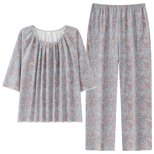 雀说 紧密纯棉睡衣女春夏季七分袖长裤家居服套装 商品图4