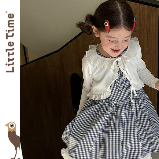 littletime甜美可爱风蝴蝶结格子连衣裙少女花边蛋糕裙显白短裙 商品图3