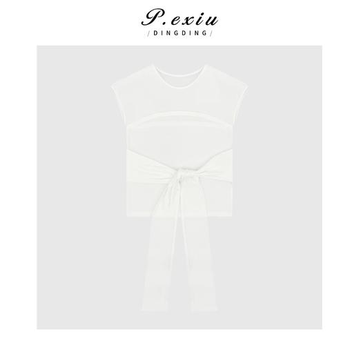 03-2潘依绣丁丁宠粉复古时髦拼接系带圆领无袖T恤Q2644 商品图0